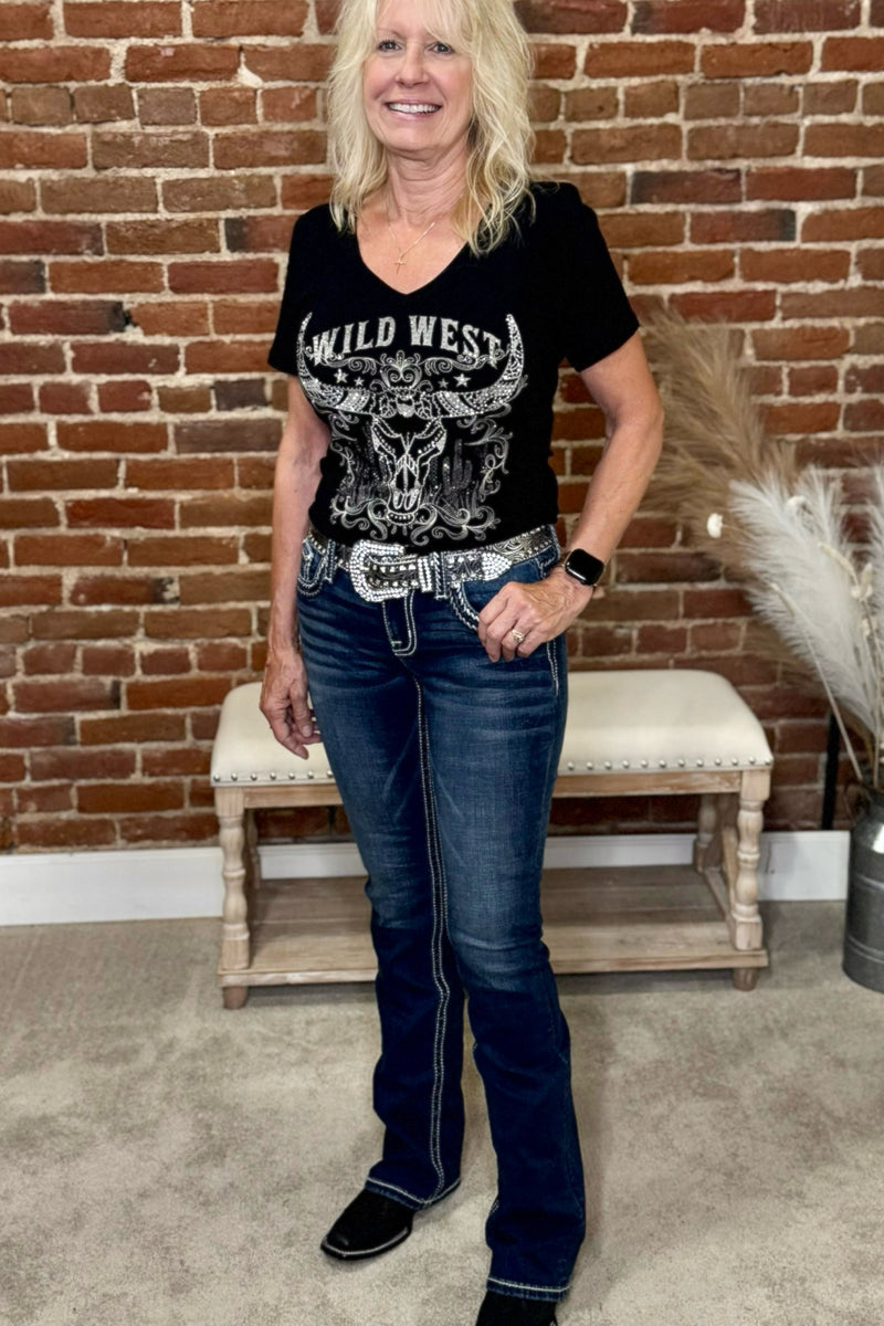 Silver Whip Stitch Mid Rise Bootcut Jean by Miss Me-Bootcut-Miss Me-Gallop 'n Glitz- Women's Western Wear Boutique, Located in Grants Pass, Oregon