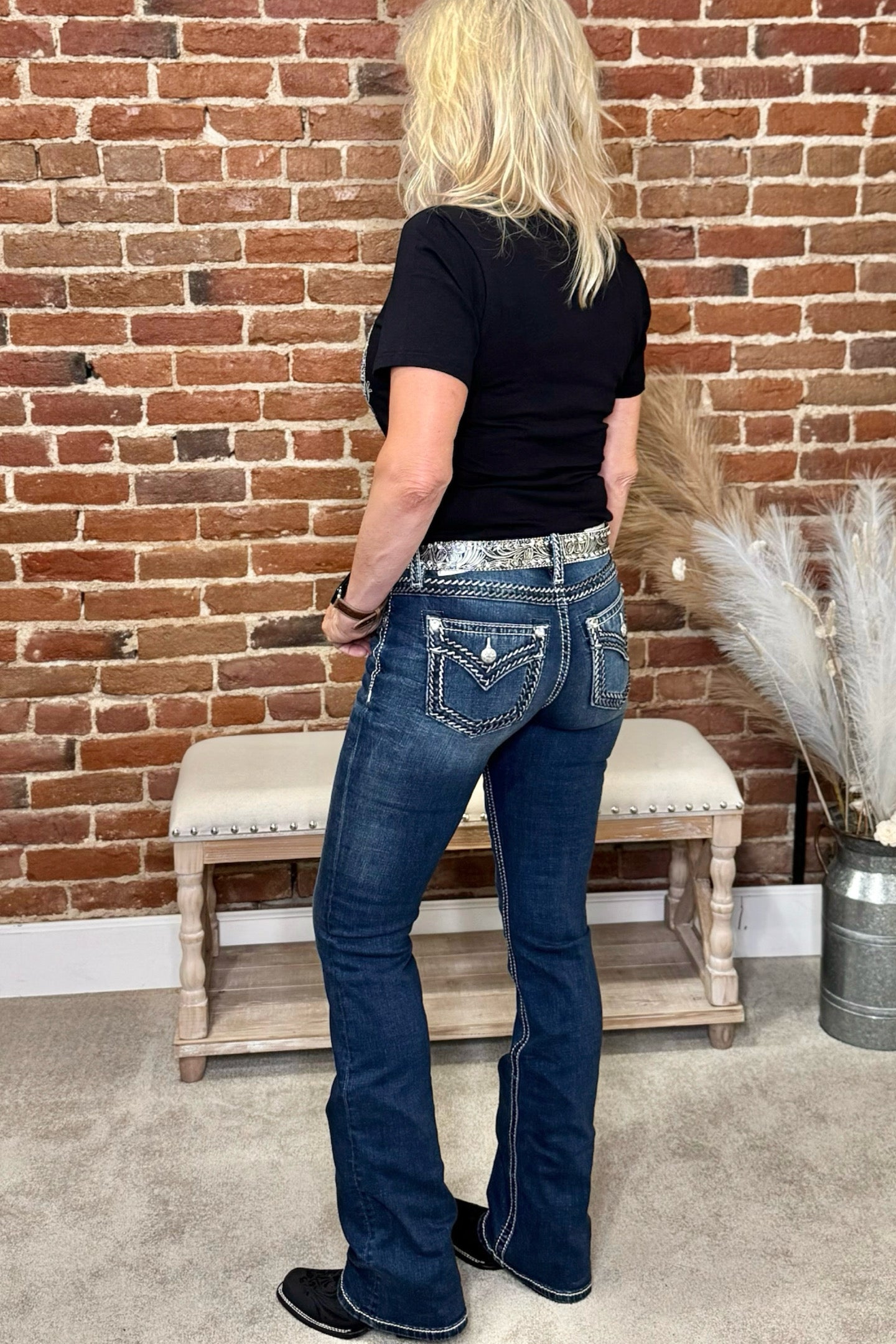 Silver Whip Stitch Mid Rise Bootcut Jean by Miss Me-Bootcut-Miss Me-Gallop 'n Glitz- Women's Western Wear Boutique, Located in Grants Pass, Oregon