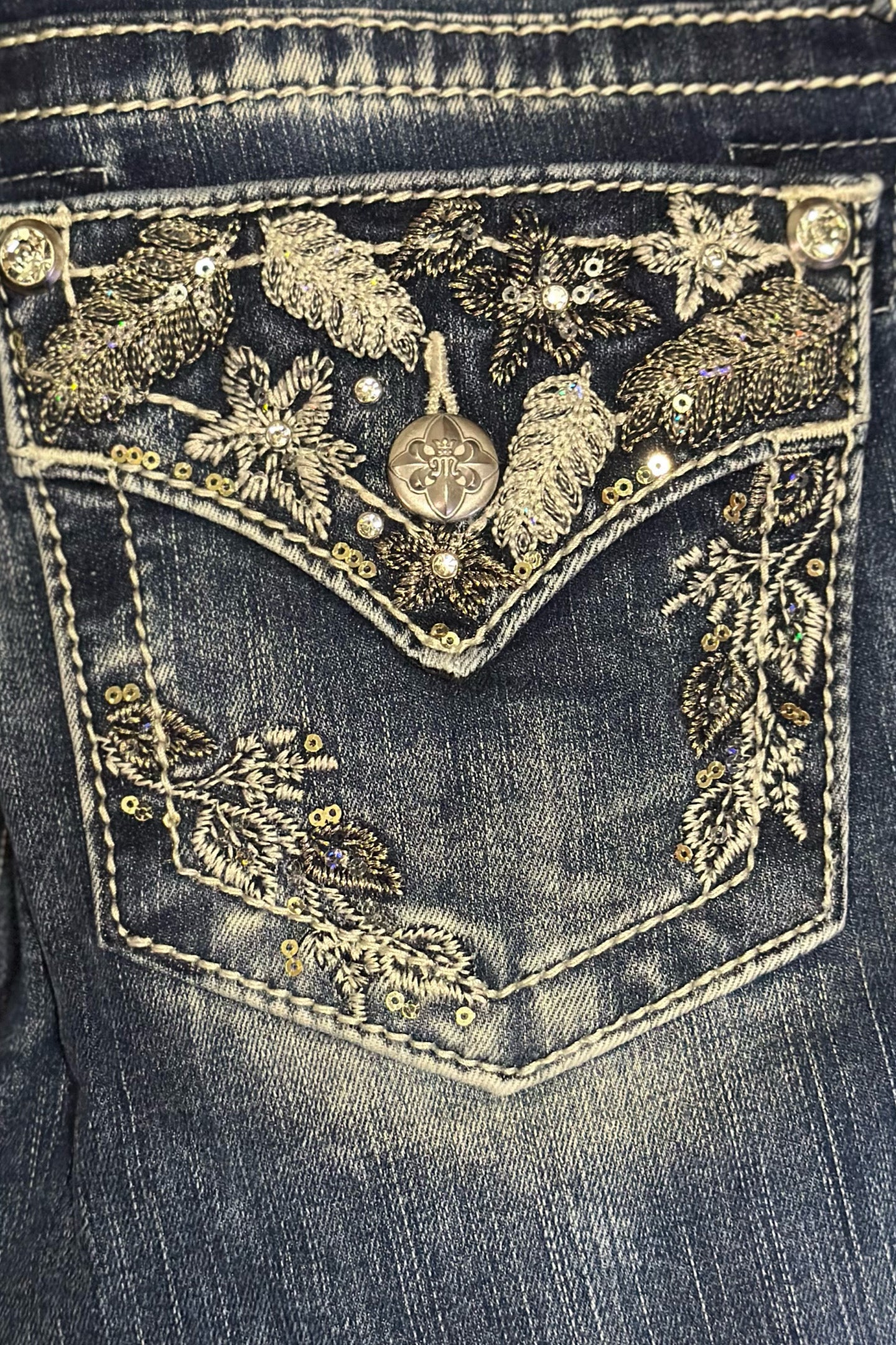 Miss Me Mid Rise "Autumn Vibes" Denim Bootcut Jean-Bootcut-Miss Me-Gallop 'n Glitz- Women's Western Wear Boutique, Located in Grants Pass, Oregon