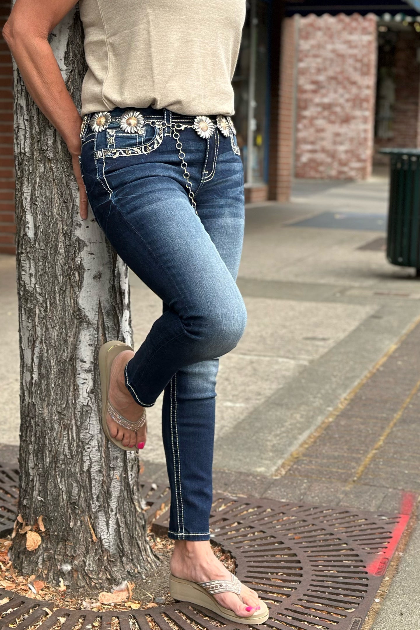 Miss Me Border Feather Mid Rise Skinny Jean-Skinny-Miss Me-Gallop 'n Glitz- Women's Western Wear Boutique, Located in Grants Pass, Oregon