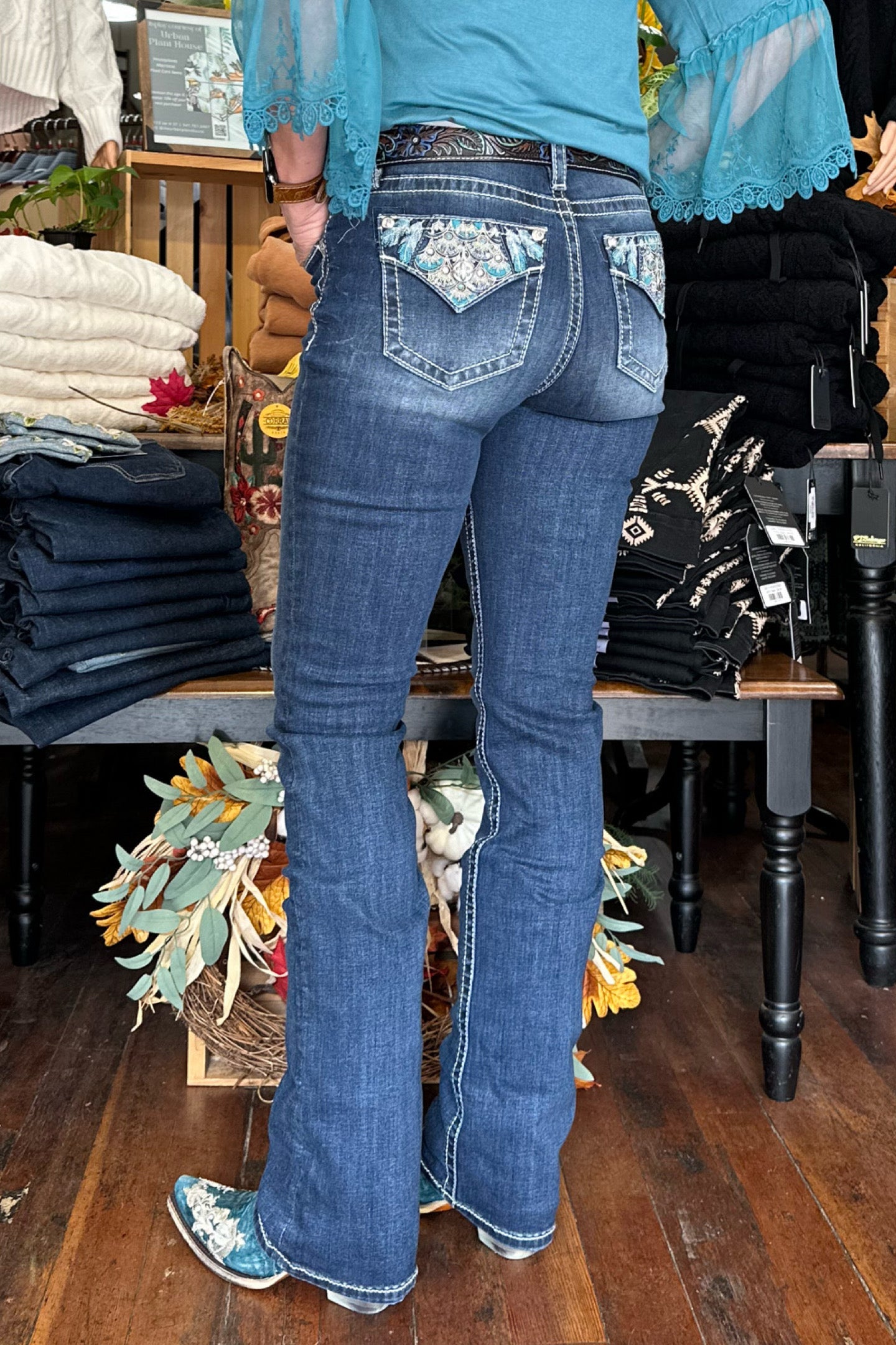 Miss Me Turquoise Dreamin' Mid Rise Slim Bootcut Jean