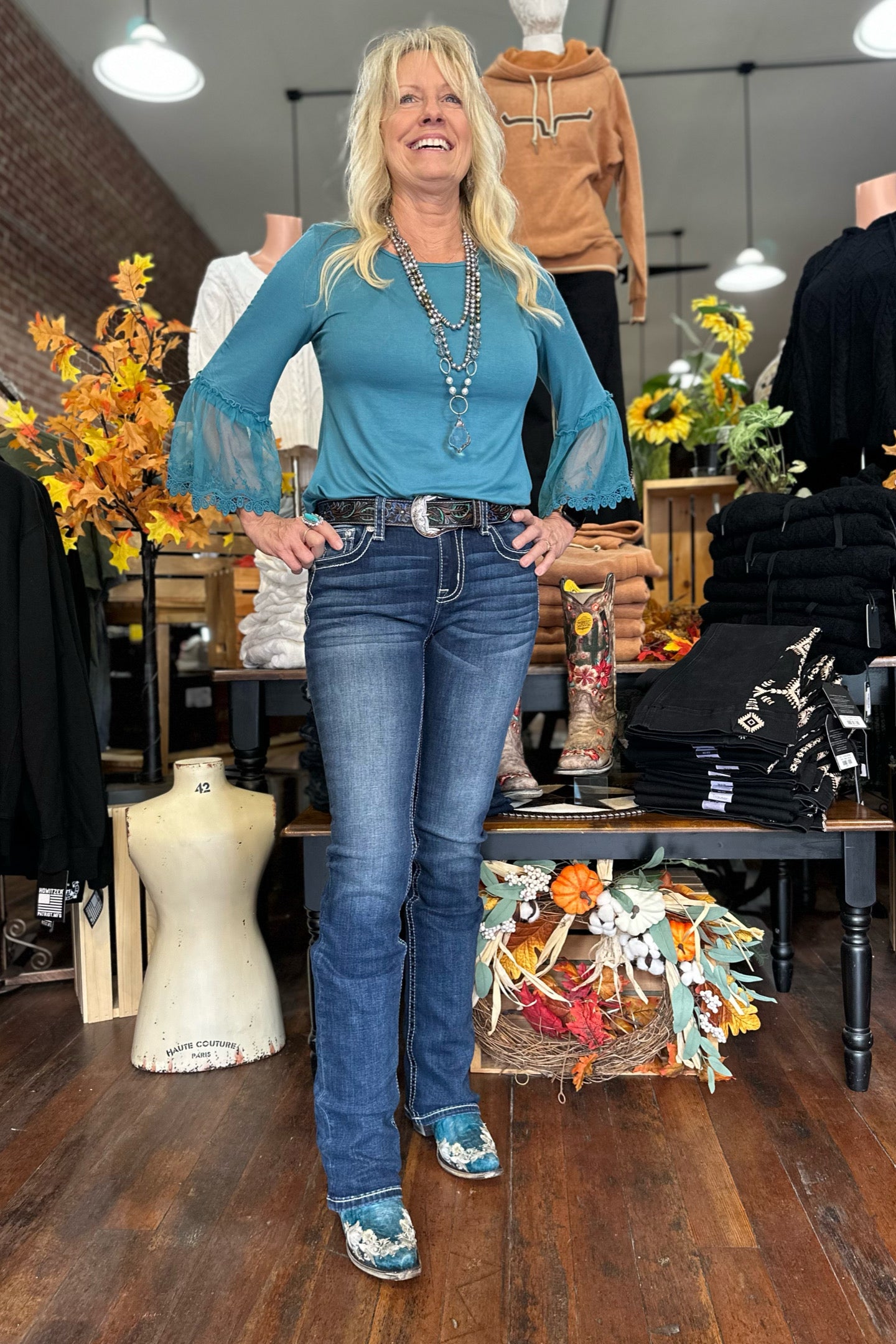 Miss Me Turquoise Dreamin' Mid Rise Slim Bootcut Jean-Bootcut-Miss Me-Gallop 'n Glitz- Women's Western Wear Boutique, Located in Grants Pass, Oregon