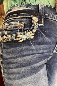 Turquoise Dreamin' Mid Rise Bootcut Jean by Miss Me-Bootcut-Miss Me-Gallop 'n Glitz- Women's Western Wear Boutique, Located in Grants Pass, Oregon