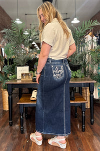 Long Denim Maxi Skirt by Miss Me-Skirt-Miss Me-Gallop 'n Glitz- Women's Western Wear Boutique, Located in Grants Pass, Oregon