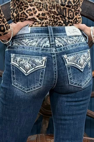 Sequin and Flora Bootcut Jean by Miss Me-Bootcut-Miss Me-Gallop 'n Glitz- Women's Western Wear Boutique, Located in Grants Pass, Oregon