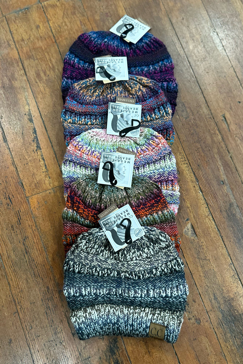 Multi Color Messy Bun Cable Knit C.C Beanie-Beanie/Scarf-C.C. Beanie-Gallop 'n Glitz- Women's Western Wear Boutique, Located in Grants Pass, Oregon