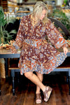 Paisley Print Chiffon Peasant Mini Dress-Dress-Miss Me-Gallop 'n Glitz- Women's Western Wear Boutique, Located in Grants Pass, Oregon