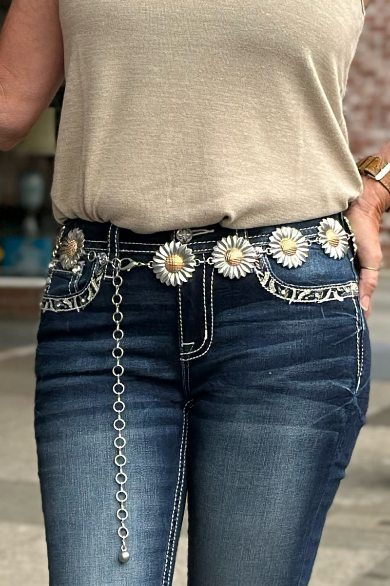 Women's Ariate Sunflower Concho Chain Belt-Belt-M&F-Gallop 'n Glitz- Women's Western Wear Boutique, Located in Grants Pass, Oregon