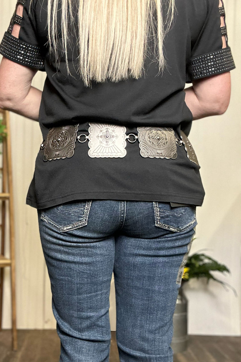 Women's Angel Ranch Square Silver Concho Chain Belt-Belt-M&F-Gallop 'n Glitz- Women's Western Wear Boutique, Located in Grants Pass, Oregon