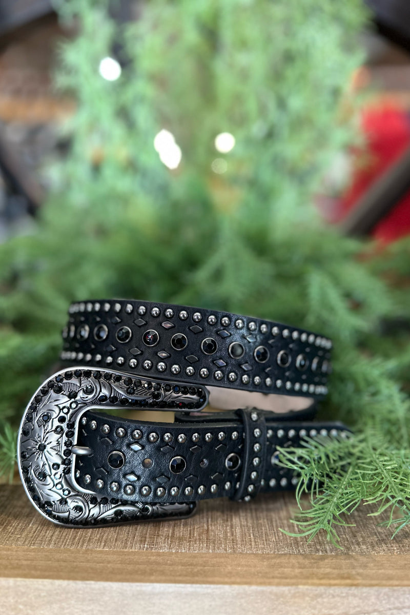 Green Rhinestone Belt Nocona Women's Black Studded Western Belt