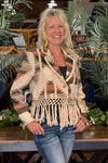 Aztec Cropped Blazer with Tied Fringe-Jacket-Miss Me-Gallop 'n Glitz- Women's Western Wear Boutique, Located in Grants Pass, Oregon