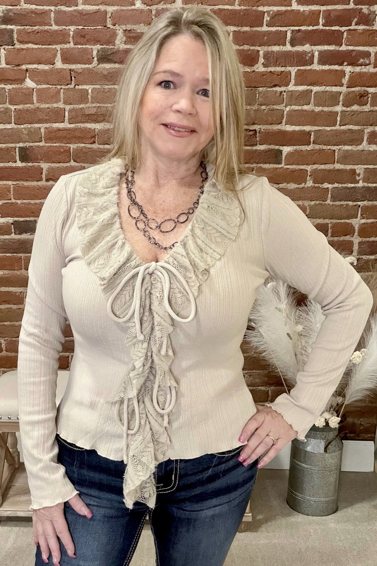 Ruffles and Romance Top By Miss Me-Top-Miss Me-Gallop 'n Glitz- Women's Western Wear Boutique, Located in Grants Pass, Oregon
