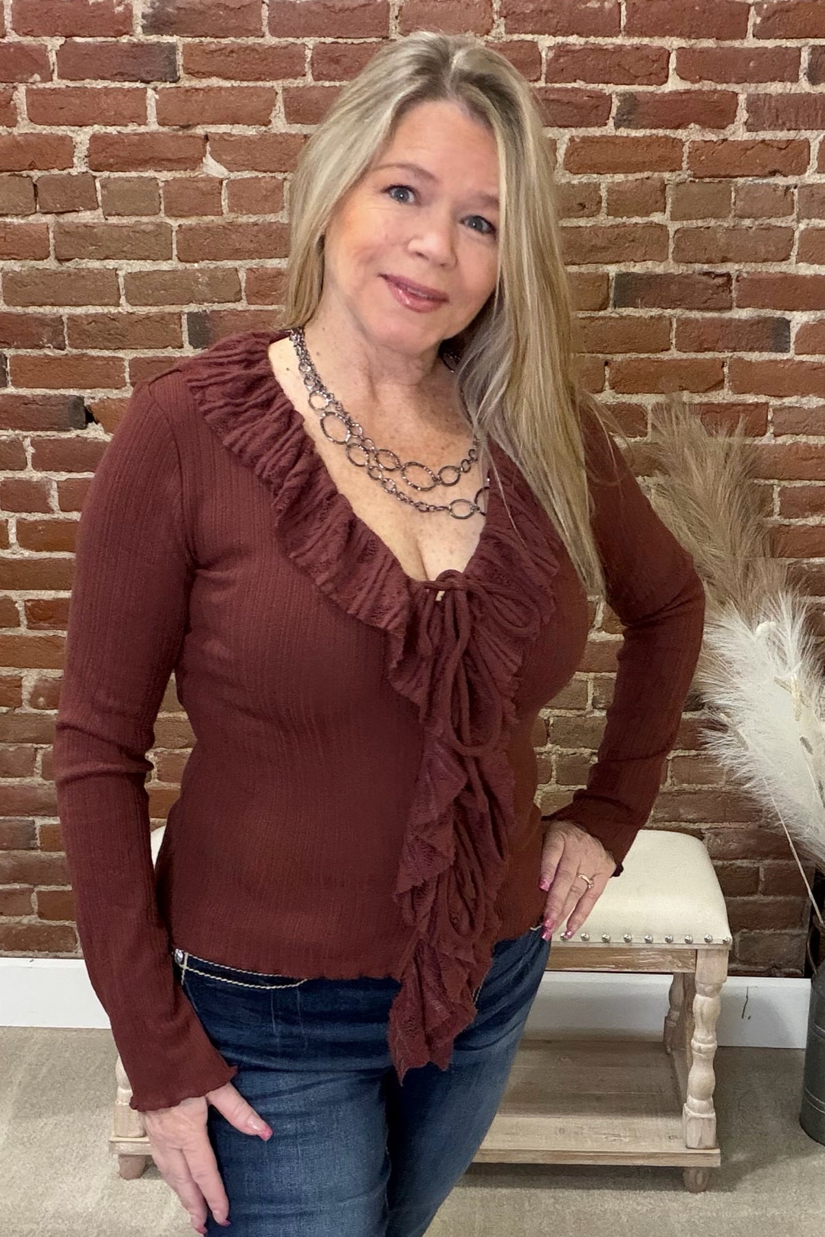 Ruffles and Romance Top By Miss Me-Top-Miss Me-Gallop 'n Glitz- Women's Western Wear Boutique, Located in Grants Pass, Oregon