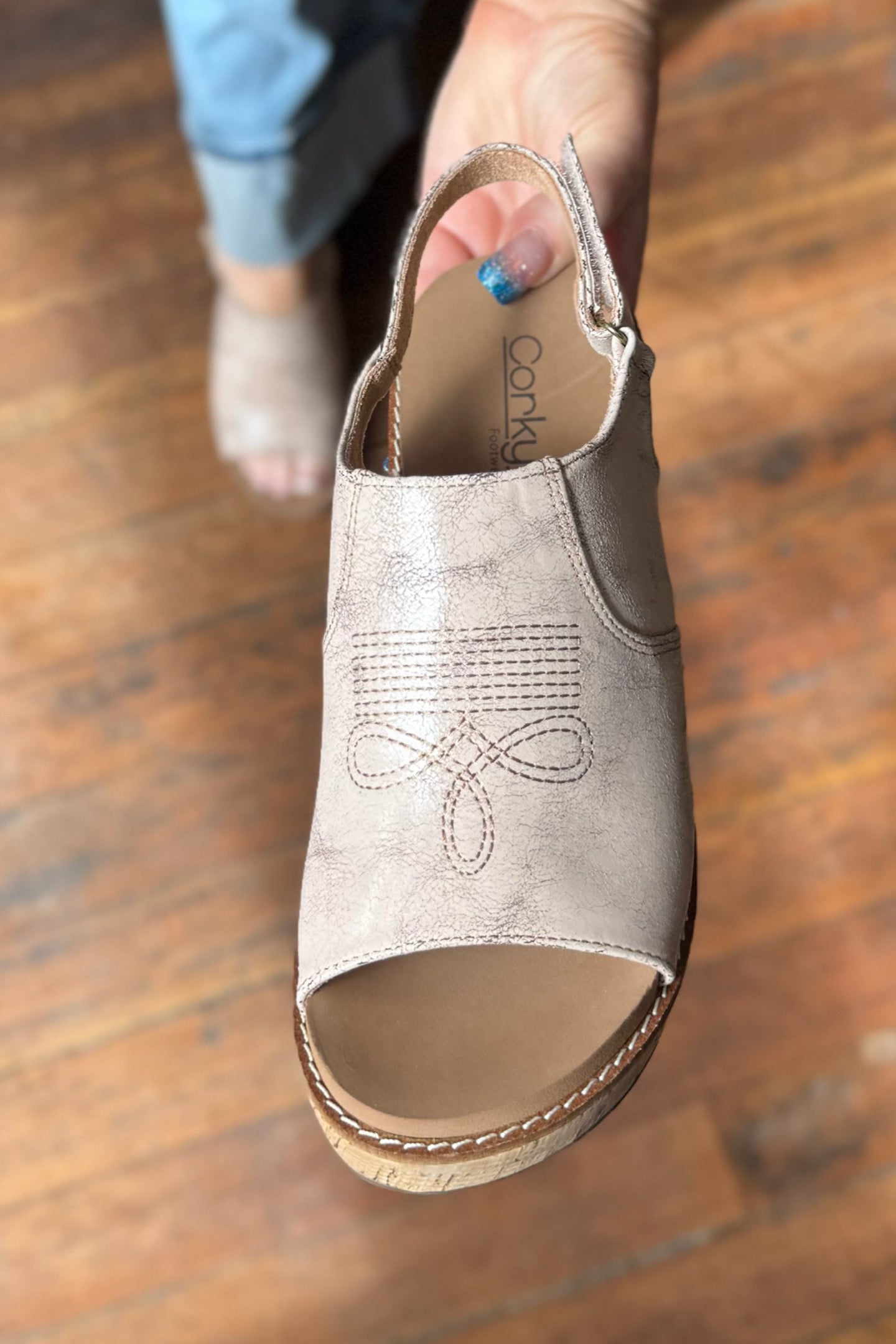 MOST WANTED By Corkys Cream Crackle Wedge Sandal-Women's Shoes-Corkys-Gallop 'n Glitz- Women's Western Wear Boutique, Located in Grants Pass, Oregon