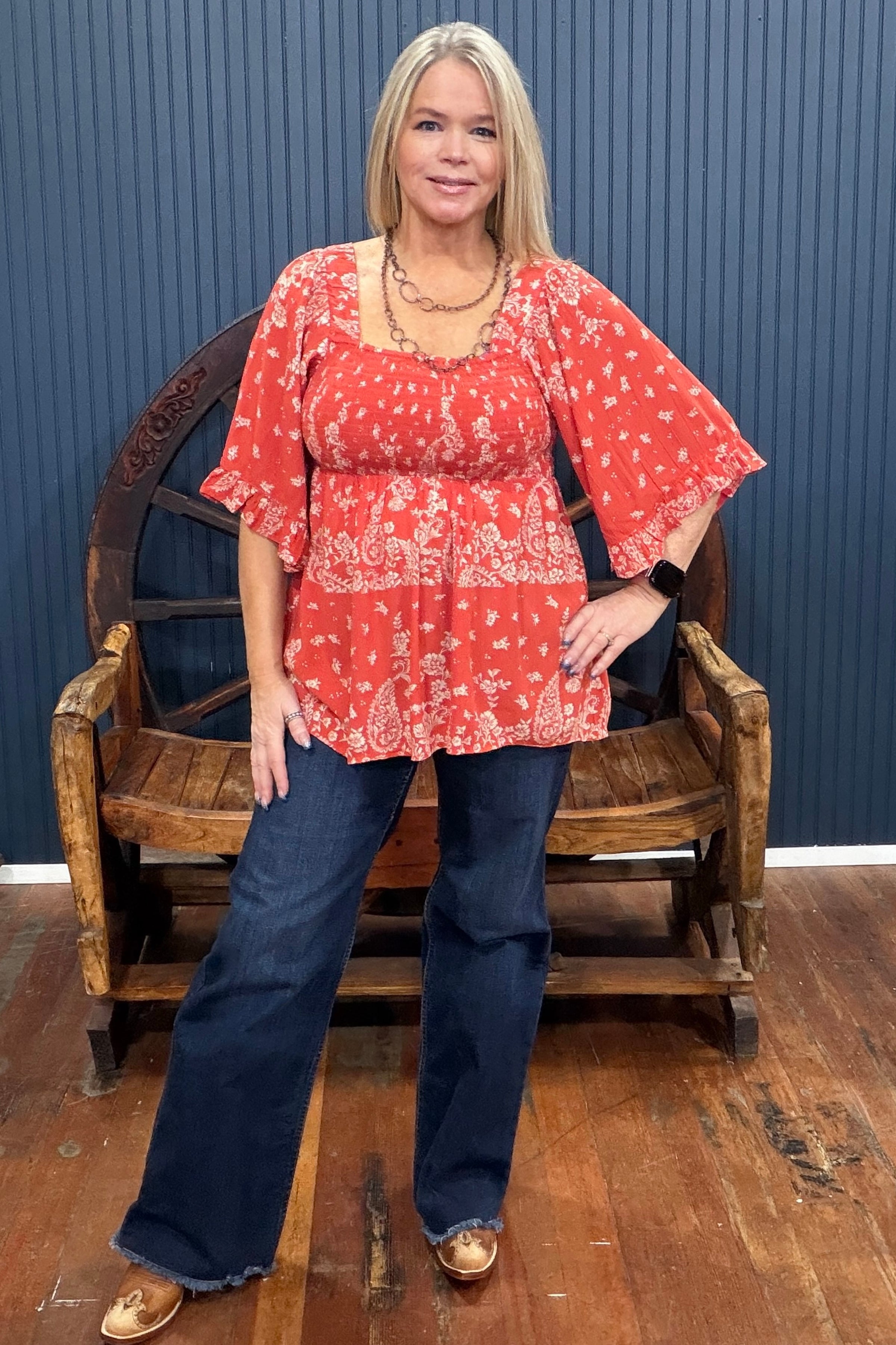 Prairie Flame Floral Top-Top-Nostalgia-Gallop 'n Glitz- Women's Western Wear Boutique, Located in Grants Pass, Oregon