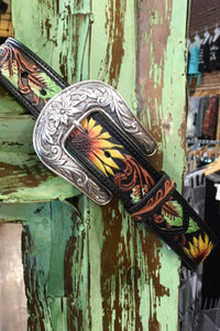 Women's Sunflower Tooled Belt-Belt-M&F-Gallop 'n Glitz- Women's Western Wear Boutique, Located in Grants Pass, Oregon