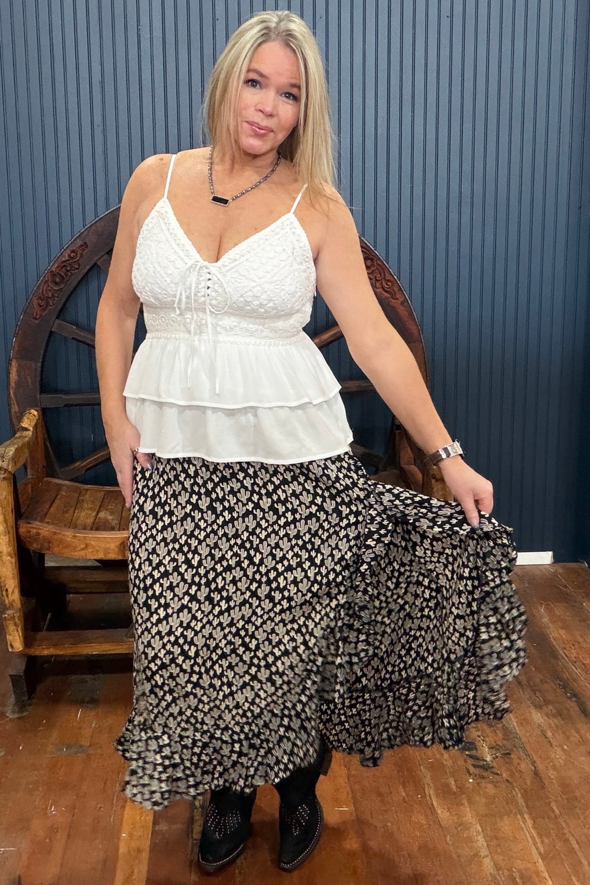Cactus Charm Midi Skirt-Skirt-Nostalgia-Gallop 'n Glitz- Women's Western Wear Boutique, Located in Grants Pass, Oregon