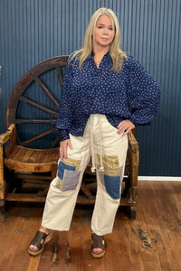 Navy Heart Print Long Sleeve Blouse-Top-ee:some-Gallop 'n Glitz- Women's Western Wear Boutique, Located in Grants Pass, Oregon