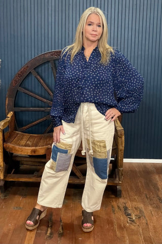 Navy Heart Print Long Sleeve Blouse-Top-ee:some-Gallop 'n Glitz- Women's Western Wear Boutique, Located in Grants Pass, Oregon