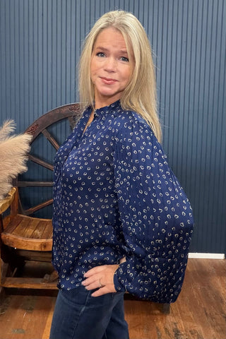 Navy Heart Print Long Sleeve Blouse-Top-ee:some-Gallop 'n Glitz- Women's Western Wear Boutique, Located in Grants Pass, Oregon