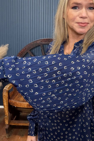 Navy Heart Print Long Sleeve Blouse-Top-ee:some-Gallop 'n Glitz- Women's Western Wear Boutique, Located in Grants Pass, Oregon
