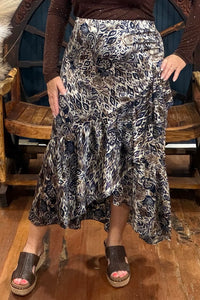 Cream/Navy Mixed Print Ruffle Skirt