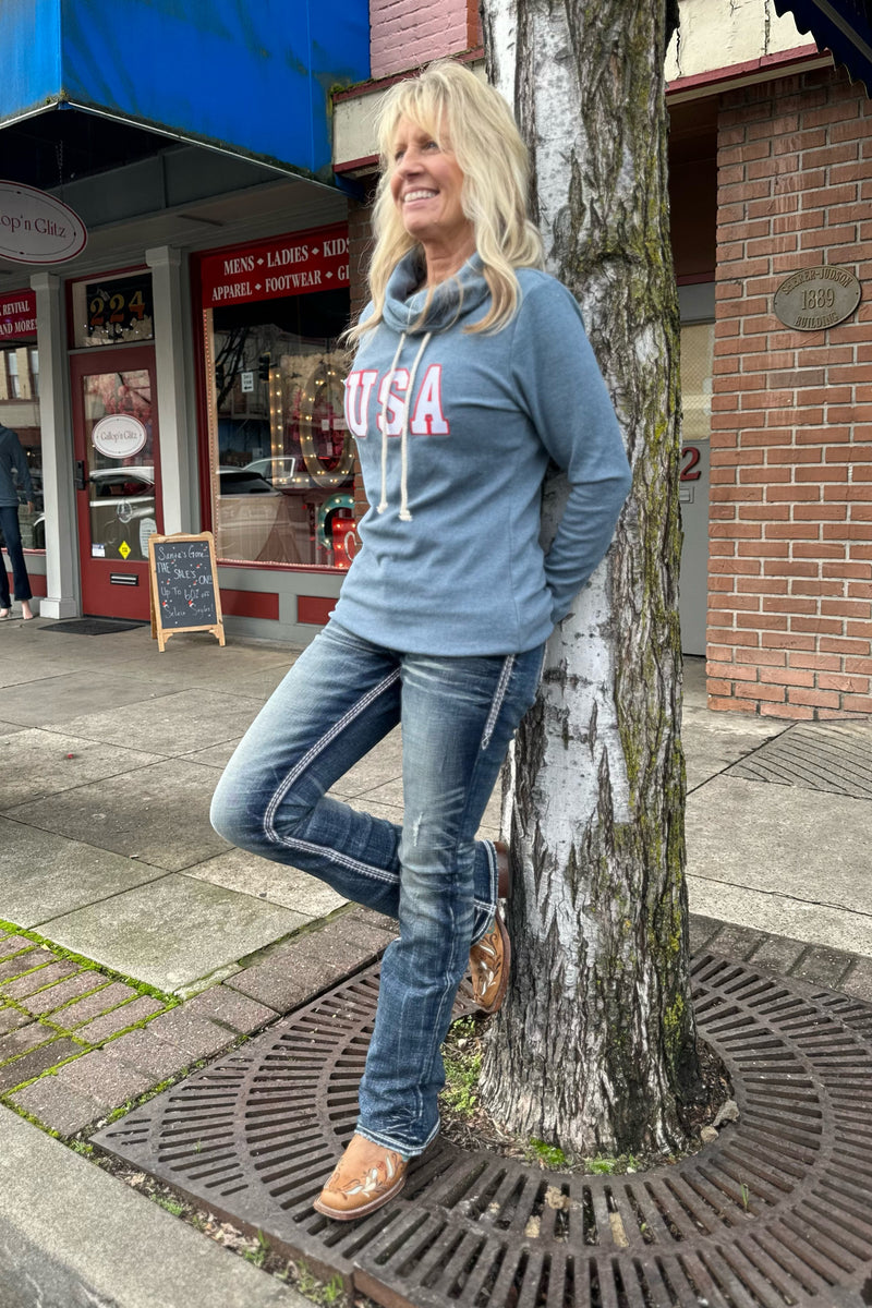 Ampersand Avenue Women's Cowl Neck | Oh Say Can You See-Hoodie-Ampersand-Gallop 'n Glitz- Women's Western Wear Boutique, Located in Grants Pass, Oregon