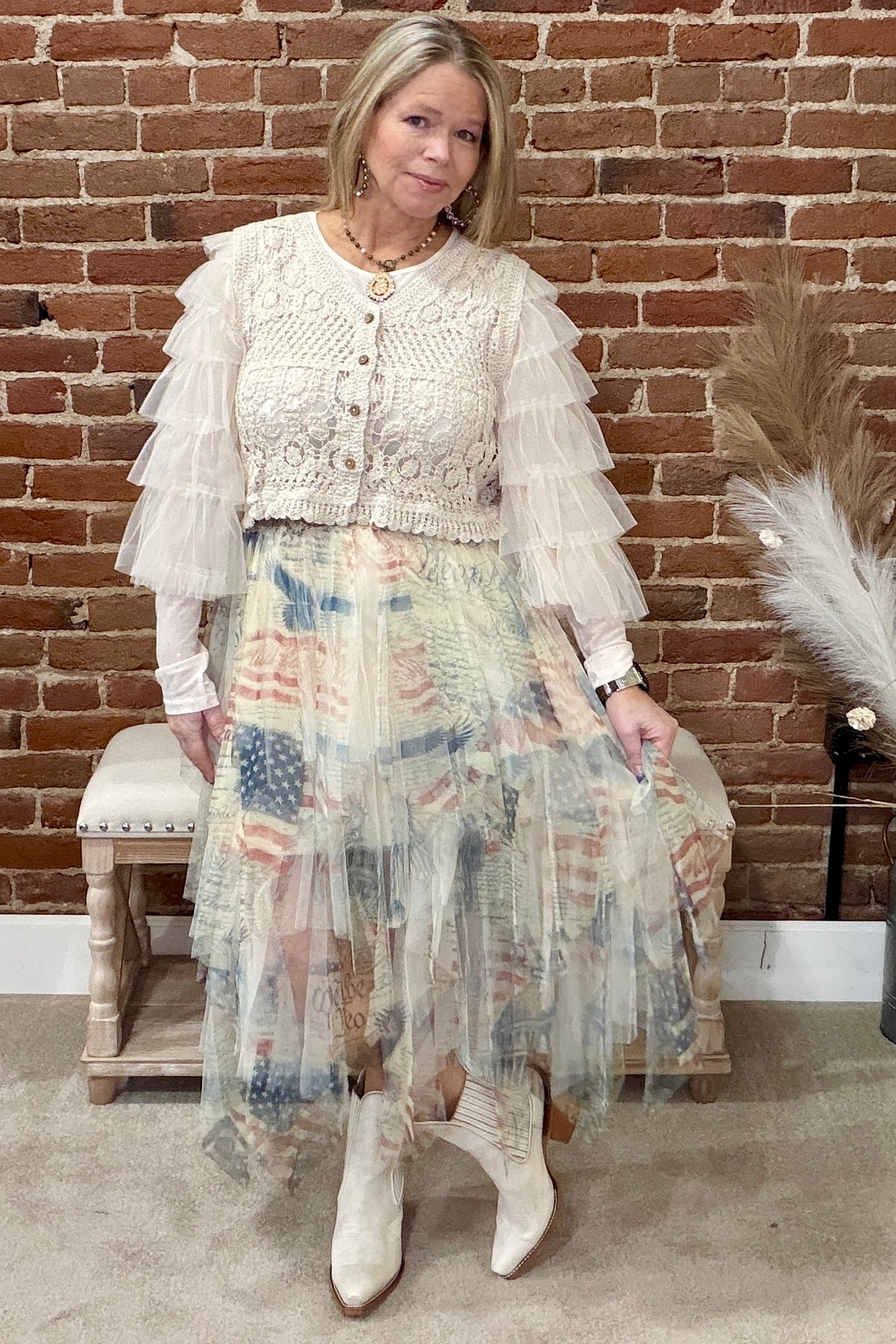 Stars & Script Mesh Skirt-Skirt-Origami-Gallop 'n Glitz- Women's Western Wear Boutique, Located in Grants Pass, Oregon