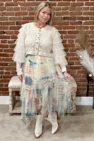 Stars & Script Mesh Skirt-Skirt-Origami-Gallop 'n Glitz- Women's Western Wear Boutique, Located in Grants Pass, Oregon