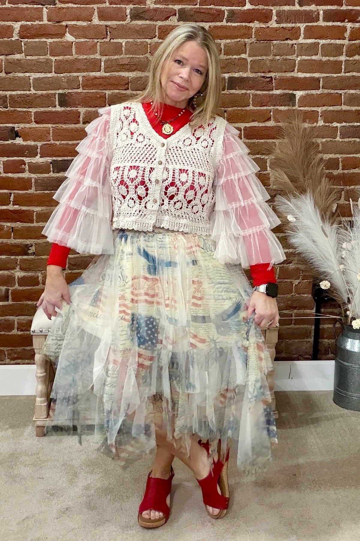 Stars & Script Mesh Skirt-Skirt-Origami-Gallop 'n Glitz- Women's Western Wear Boutique, Located in Grants Pass, Oregon