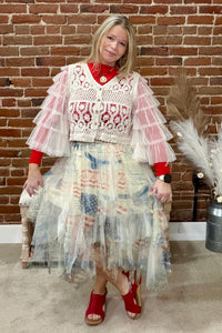 Stars & Script Mesh Skirt-Skirt-Origami-Gallop 'n Glitz- Women's Western Wear Boutique, Located in Grants Pass, Oregon