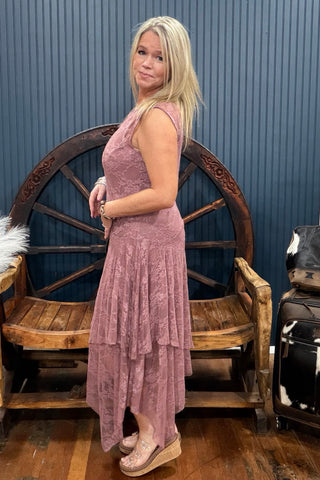 The Dusty Rose Lace Dress-Dress-Origami-Gallop 'n Glitz- Women's Western Wear Boutique, Located in Grants Pass, Oregon