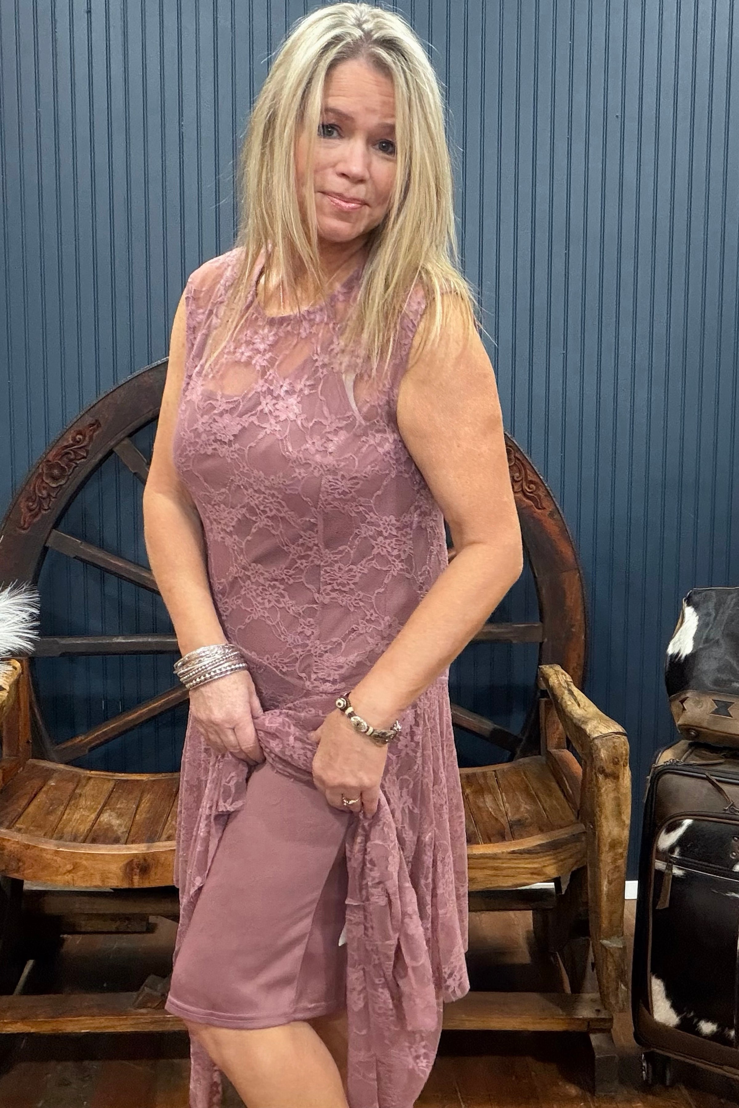 The Dusty Rose Lace Dress-Dress-Origami-Gallop 'n Glitz- Women's Western Wear Boutique, Located in Grants Pass, Oregon