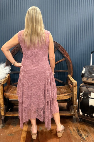 The Dusty Rose Lace Dress-Dress-Origami-Gallop 'n Glitz- Women's Western Wear Boutique, Located in Grants Pass, Oregon