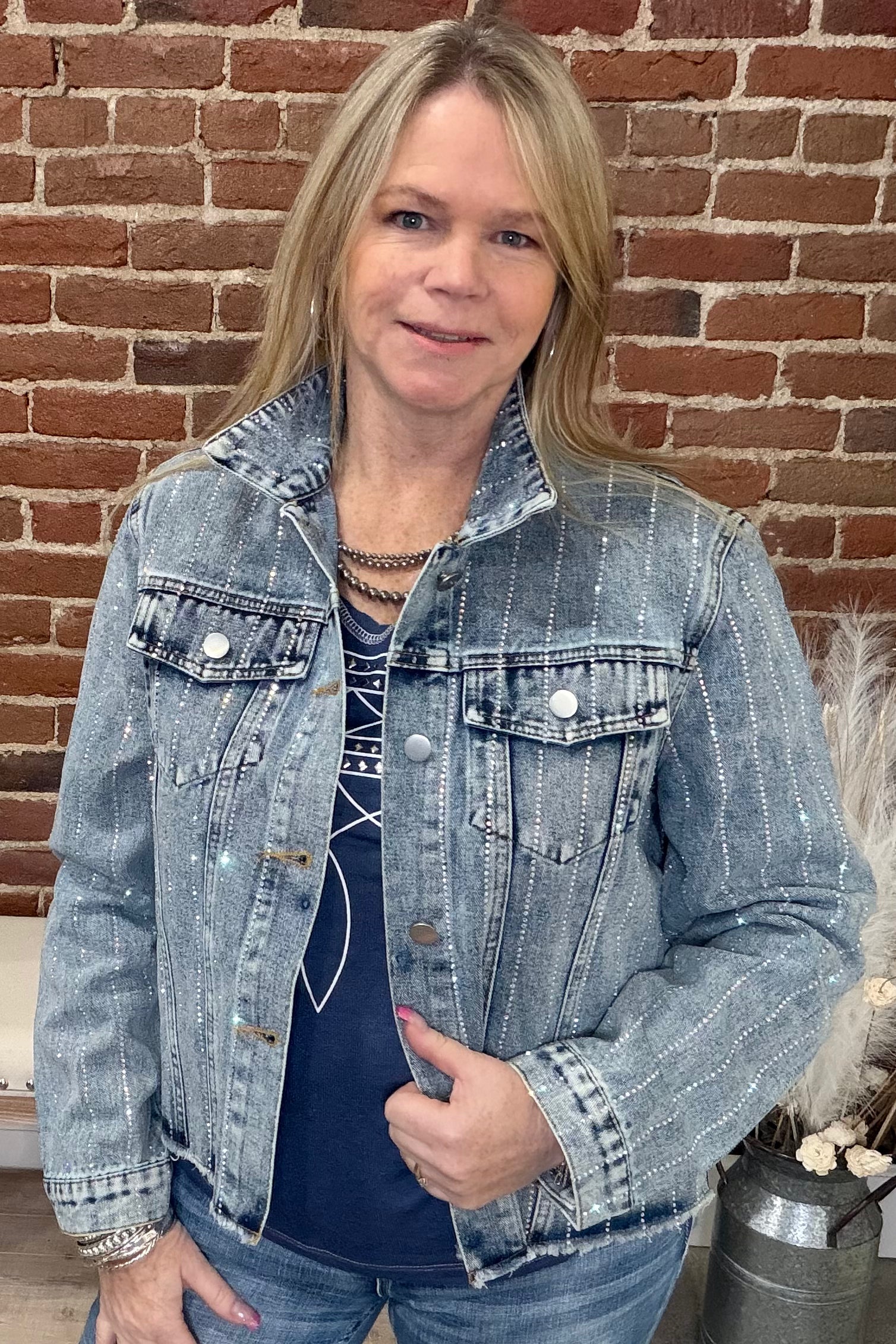 Trail Dust and Rhinestones Denim Jacket-Jacket-Origami-Gallop 'n Glitz- Women's Western Wear Boutique, Located in Grants Pass, Oregon
