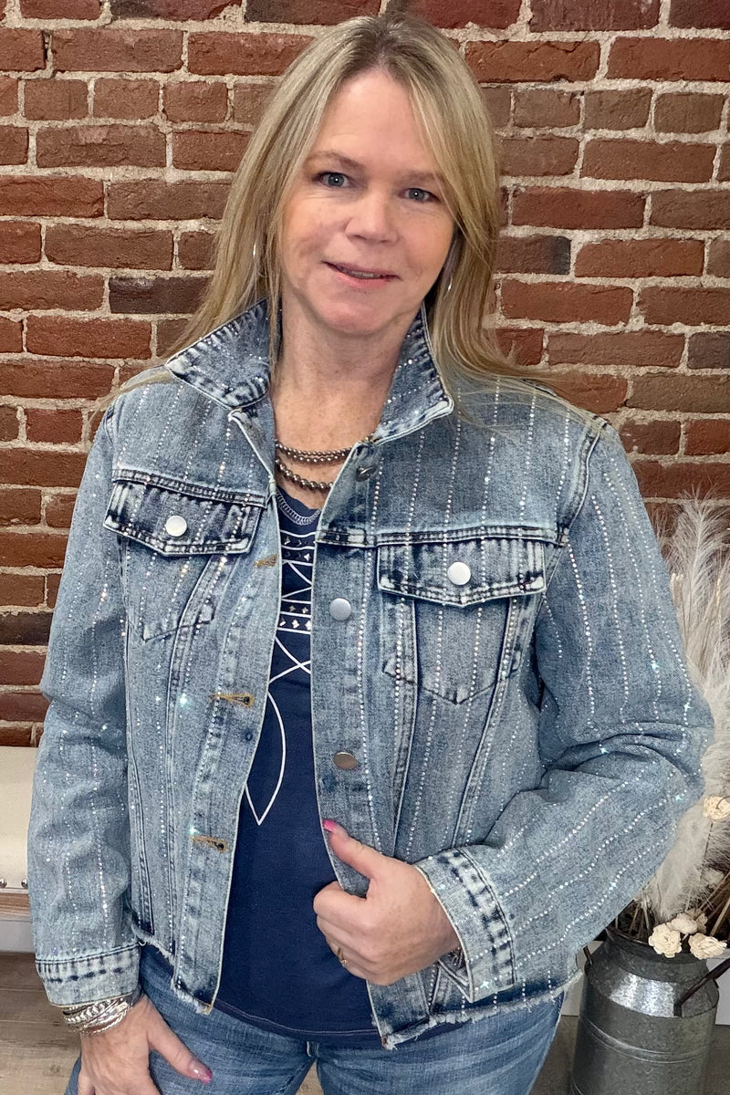Trail Dust and Rhinestones Denim Jacket-Jacket-Origami-Gallop 'n Glitz- Women's Western Wear Boutique, Located in Grants Pass, Oregon