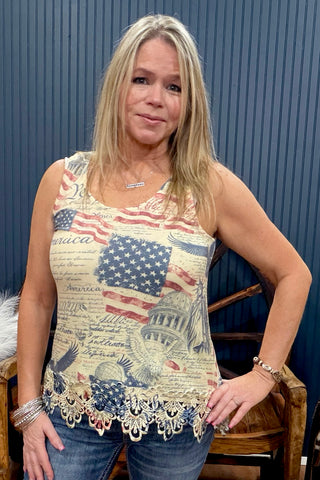 Freedom N' Lace Tank-Top-Origami-Gallop 'n Glitz- Women's Western Wear Boutique, Located in Grants Pass, Oregon