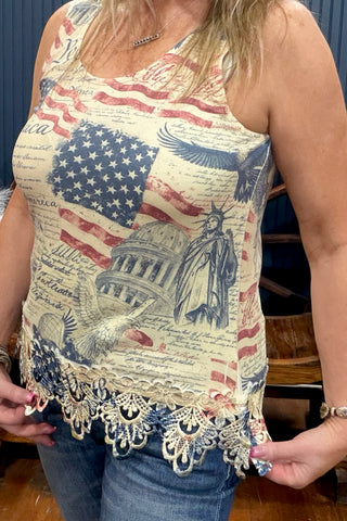 Freedom N' Lace Tank-Top-Origami-Gallop 'n Glitz- Women's Western Wear Boutique, Located in Grants Pass, Oregon