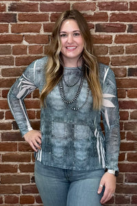 Prairie Starlight Denim Rhinestone Mesh Top-Mesh Top-Origami-Gallop 'n Glitz- Women's Western Wear Boutique, Located in Grants Pass, Oregon