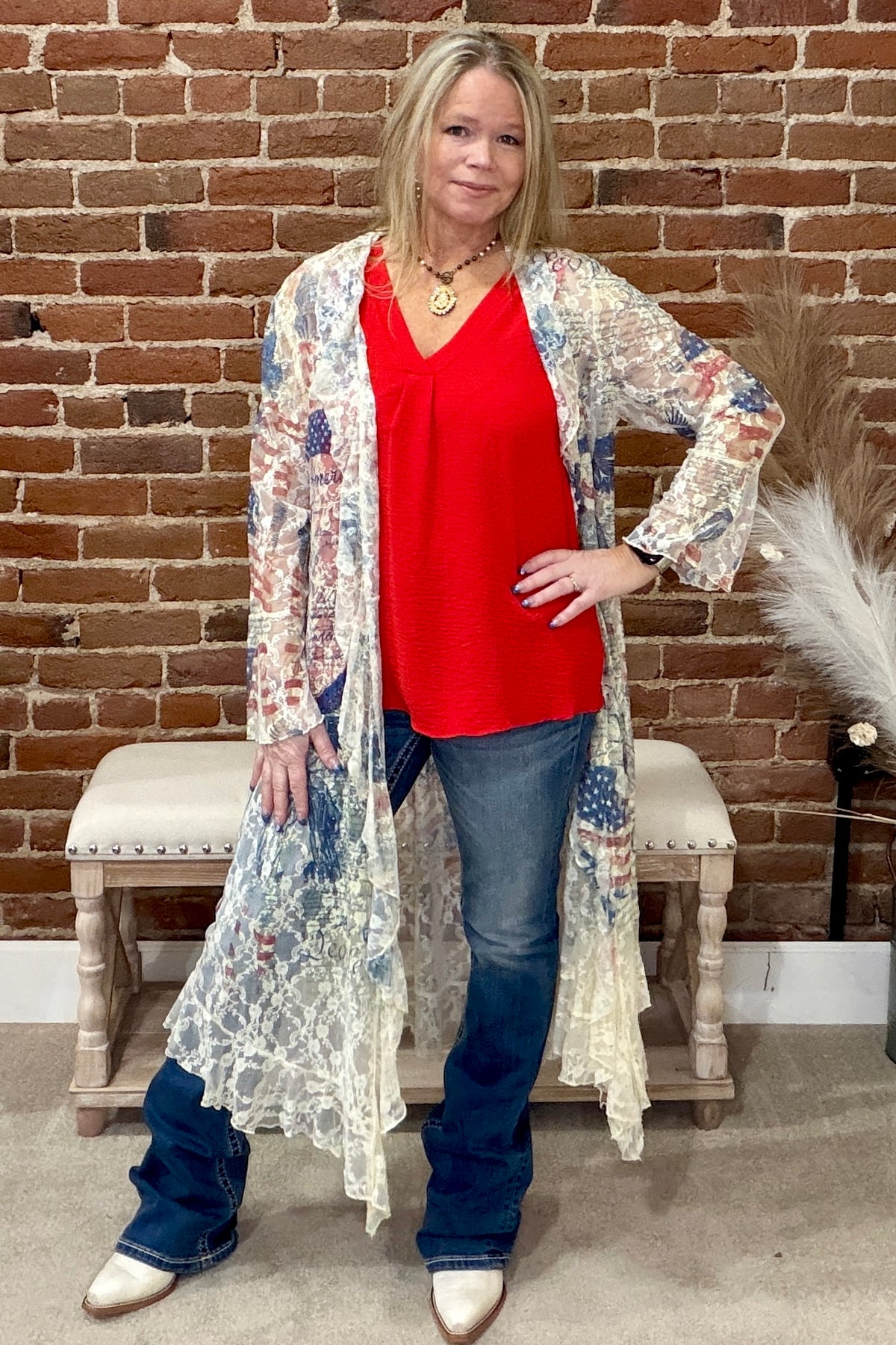 Freedom Lace Duster-Duster-Origami-Gallop 'n Glitz- Women's Western Wear Boutique, Located in Grants Pass, Oregon