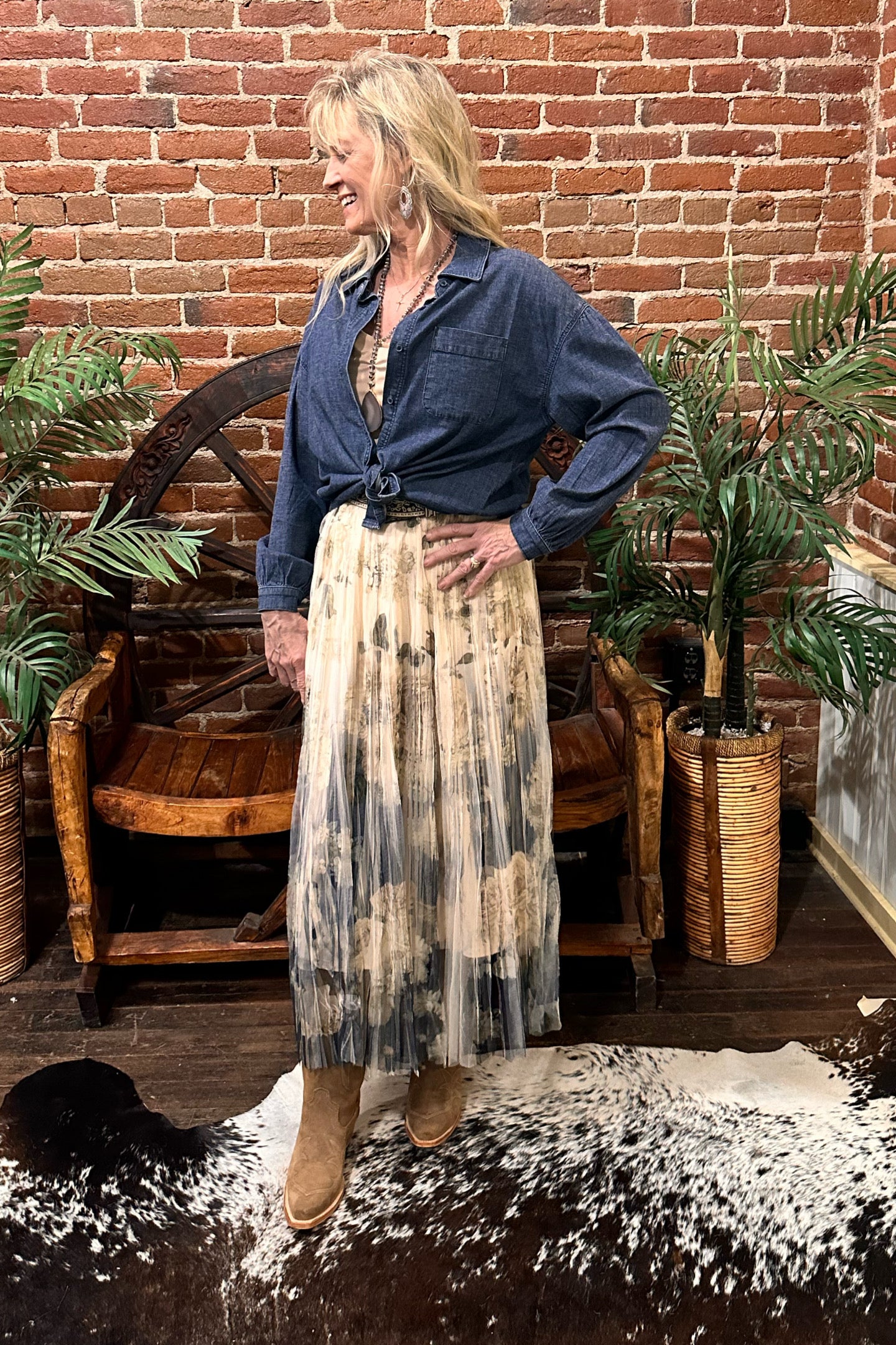 Lined Floral Mesh Skirt by Origami Apparel-Skirt-Origami-Gallop 'n Glitz- Women's Western Wear Boutique, Located in Grants Pass, Oregon