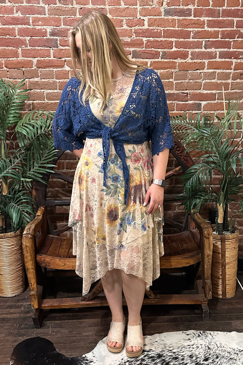 Spring Sunshine All Lace Floral Dress with Inner Lining-Dress-Origami-Gallop 'n Glitz- Women's Western Wear Boutique, Located in Grants Pass, Oregon