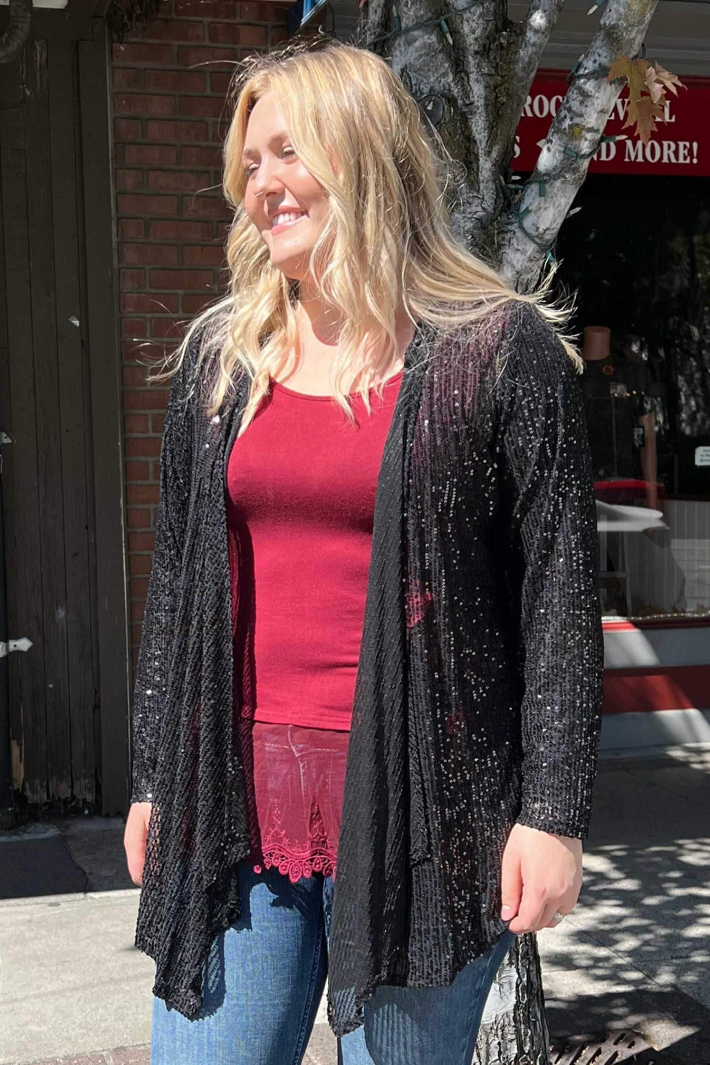 Long black deals sequin cardigan