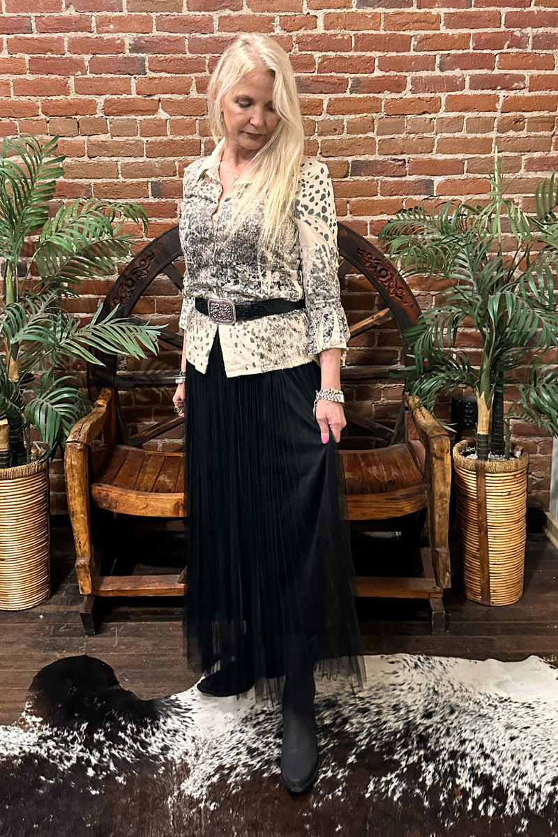Lined Black Mesh Skirt by Origami Apparel-Skirt-Origami-Gallop 'n Glitz- Women's Western Wear Boutique, Located in Grants Pass, Oregon
