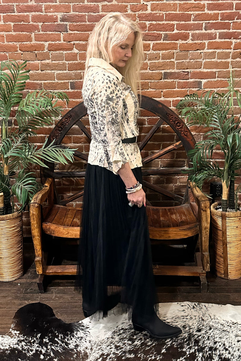 Lined Black Mesh Skirt by Origami Apparel-Skirt-Origami-Gallop 'n Glitz- Women's Western Wear Boutique, Located in Grants Pass, Oregon