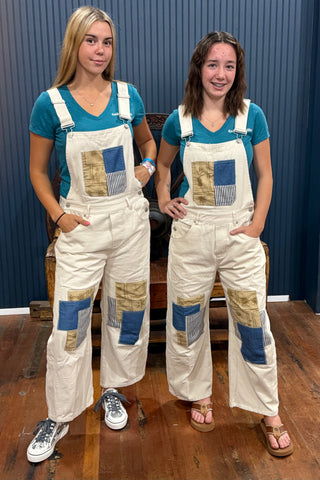 The Patchwork Bone Denim Overall-Casual-ee:some-Gallop 'n Glitz- Women's Western Wear Boutique, Located in Grants Pass, Oregon