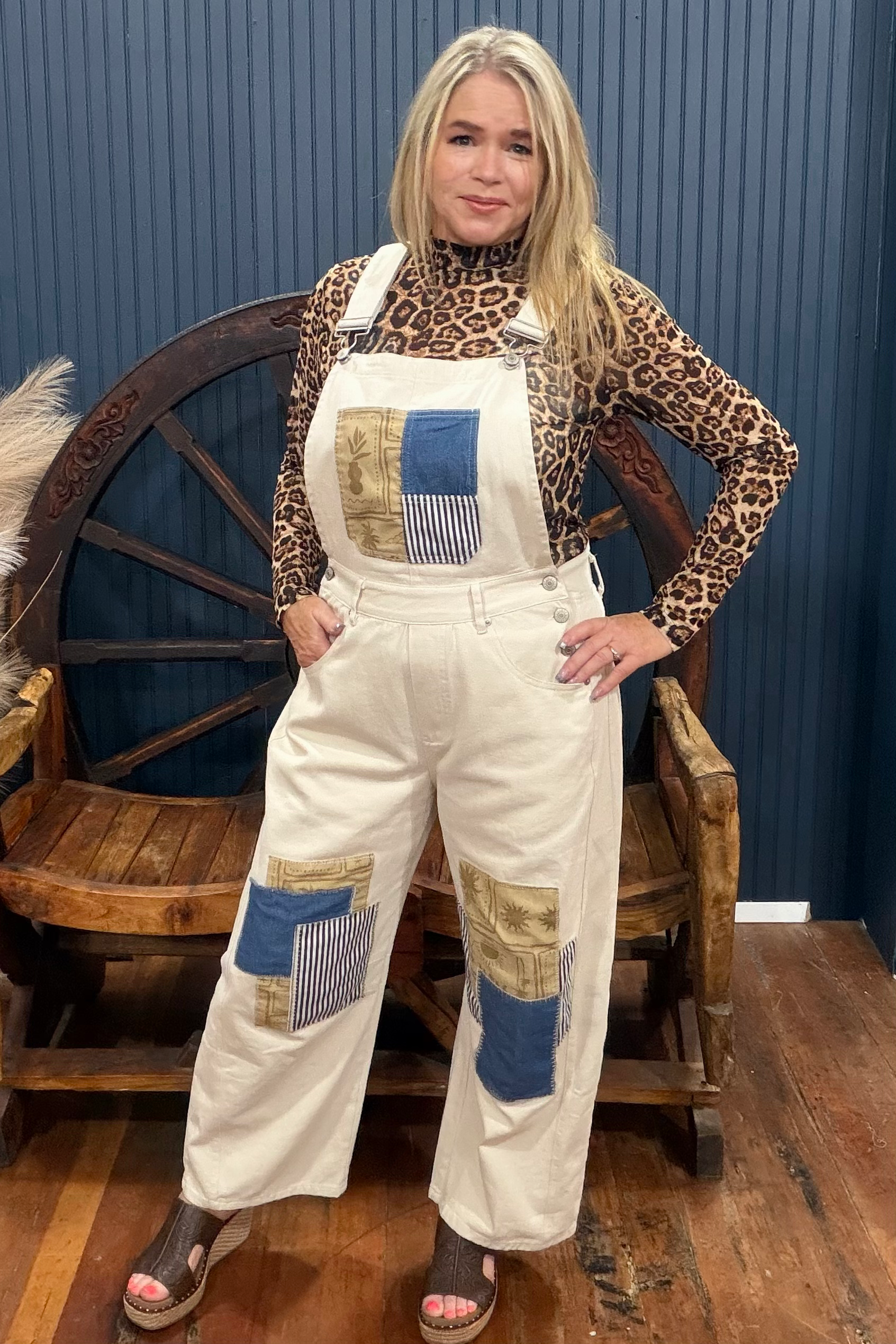 The Patchwork Bone Denim Overall