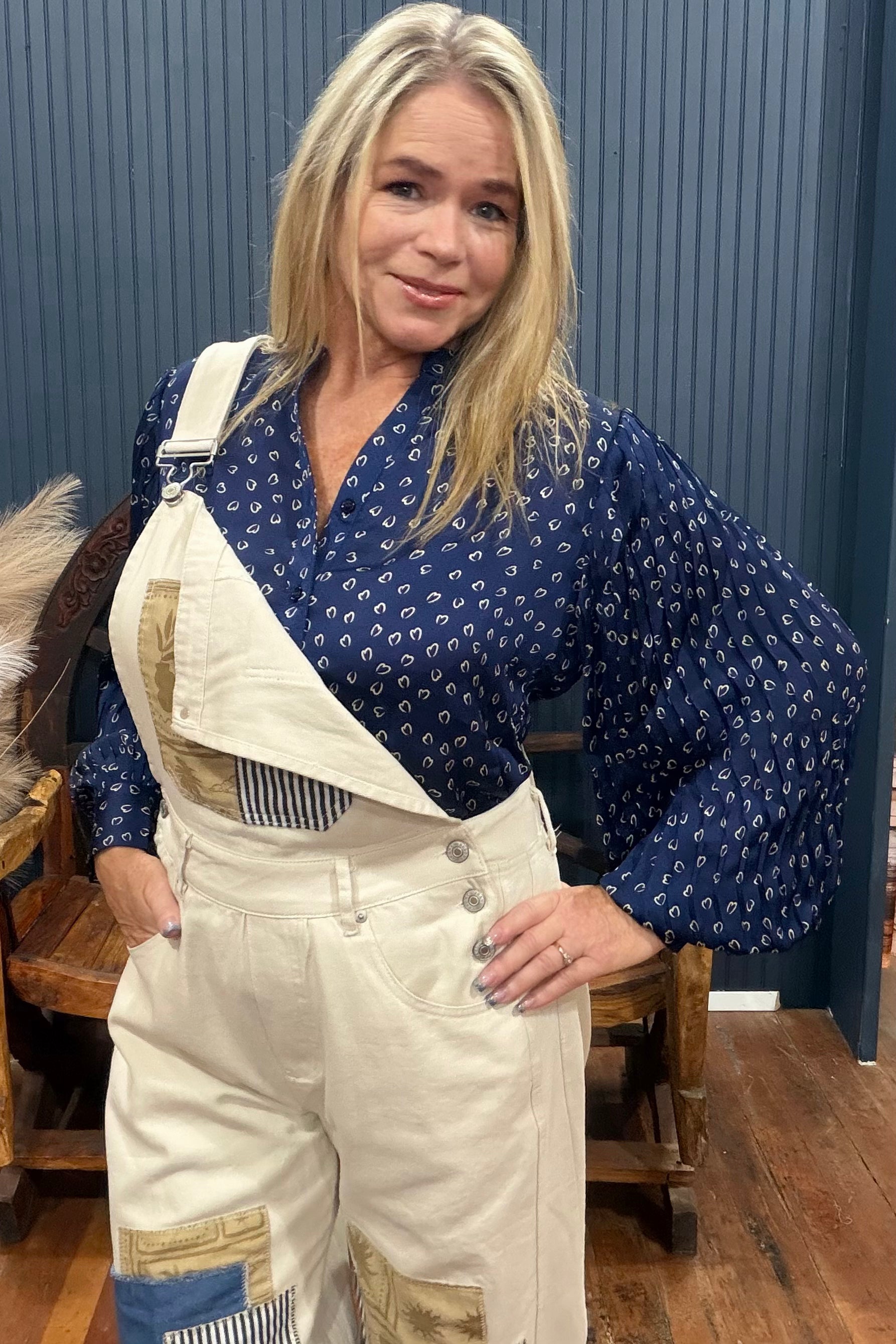 The Patchwork Bone Denim Overall