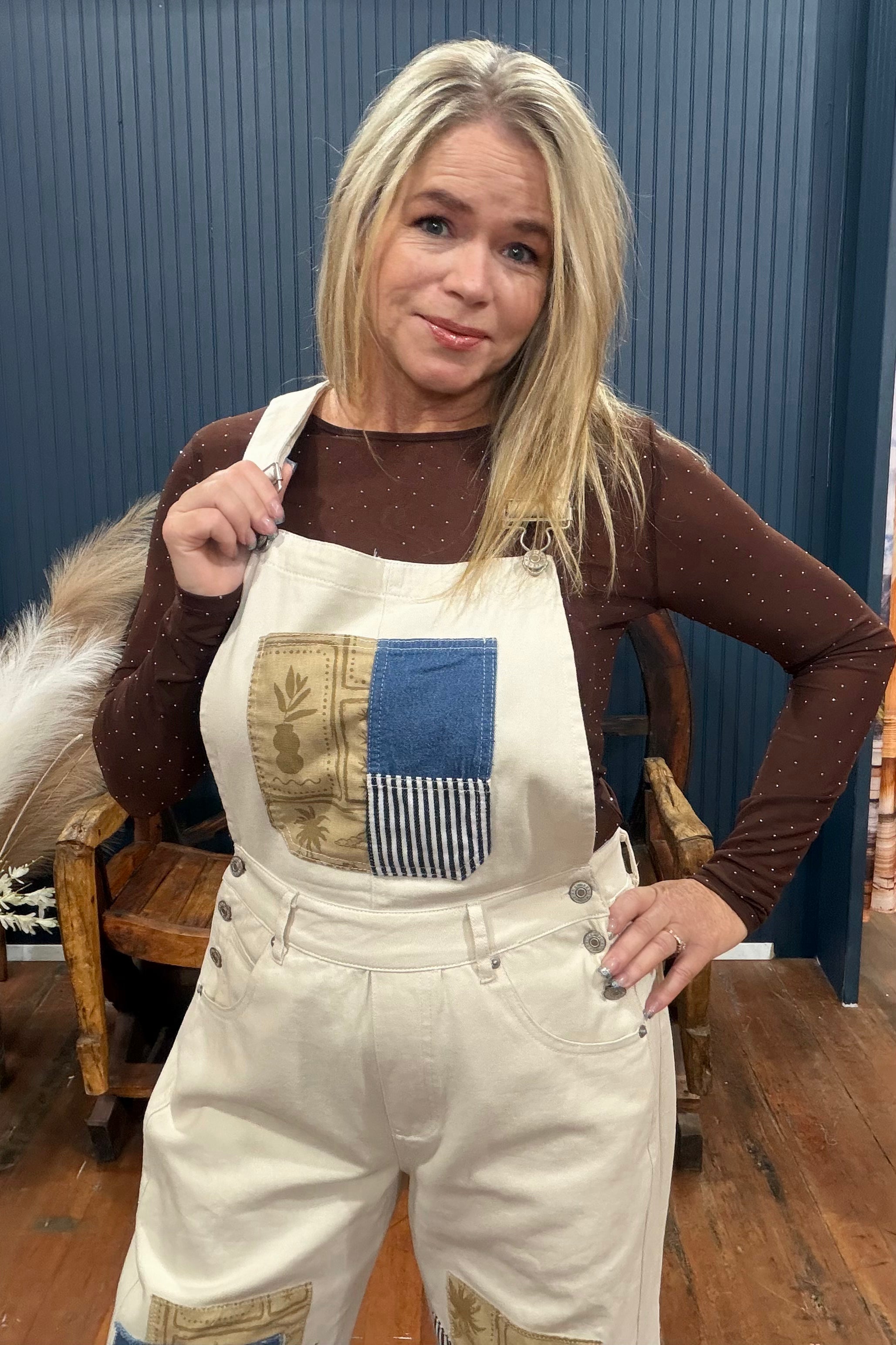 The Patchwork Bone Denim Overall