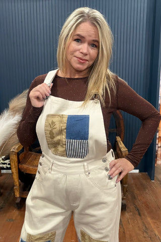 The Patchwork Bone Denim Overall-Casual-ee:some-Gallop 'n Glitz- Women's Western Wear Boutique, Located in Grants Pass, Oregon